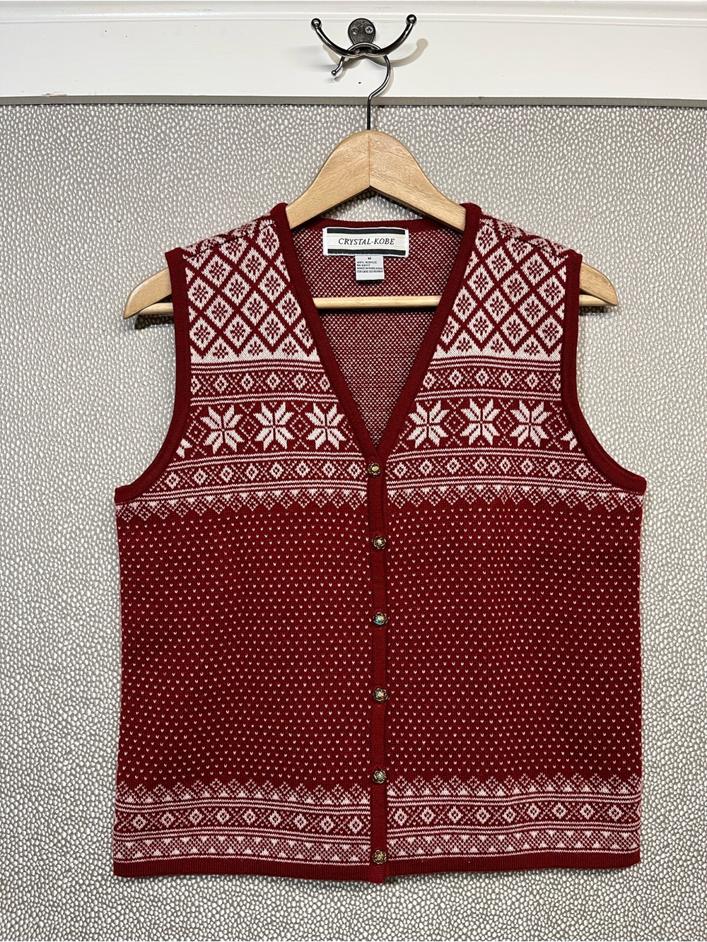M Vintage Crystal-Kobe Women’s Red Fair Isle Knit Vest